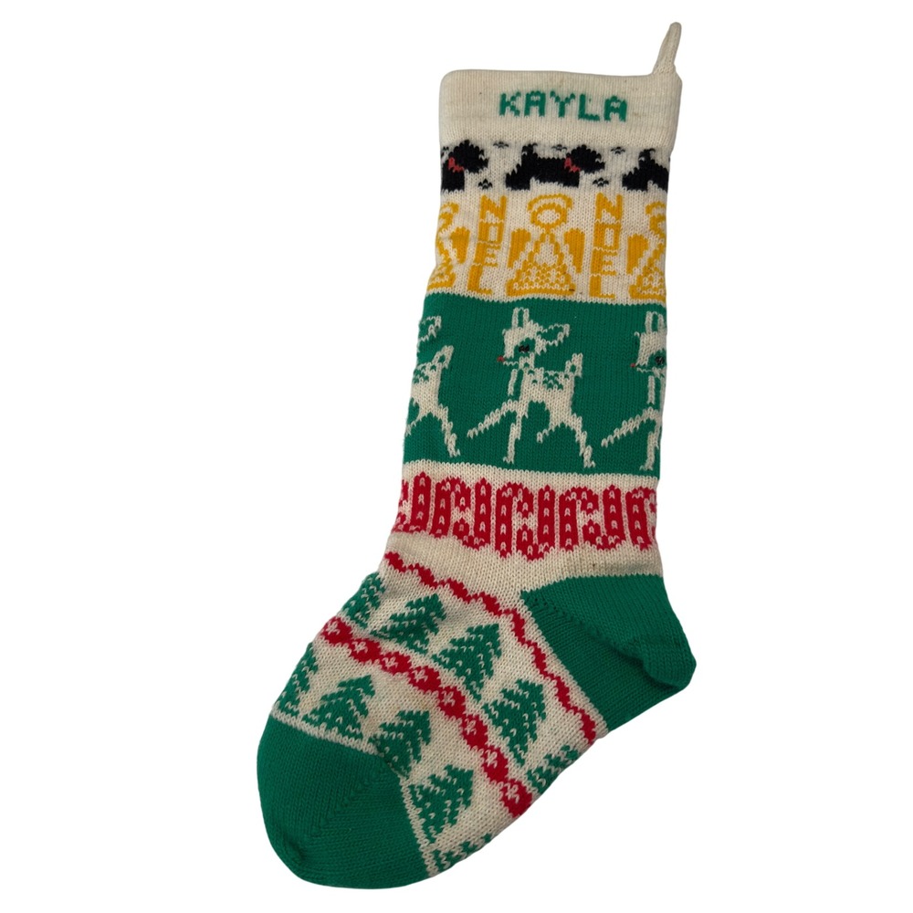Personalized Kayla Christmas Stocking Scottie Dog Reindeer Angel Fair Isle‎ Knit